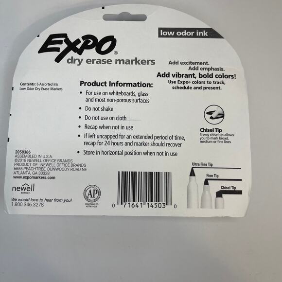 Expo Dry Erase Chisel Tip Markers, Low Odor, 6 Ct - Picture 2 of 2